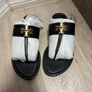 Tory Burch Black Sandals with Gold Emblem